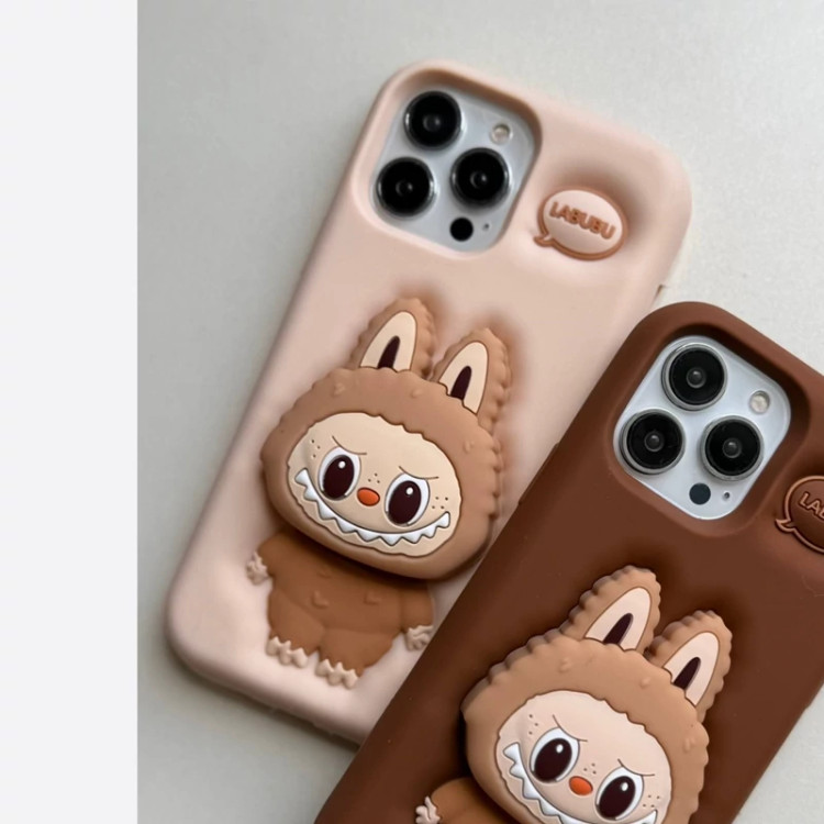 قاب لبوبو Labubuسیلیکونی با پاپ سوکت رنگ اسپرسو ایفون