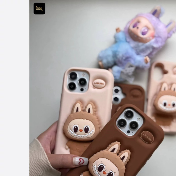 قاب لبوبو Labubuسیلیکونی با پاپ سوکت رنگ اسپرسو ایفون