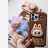 قاب لبوبو Labubuسیلیکونی با پاپ سوکت رنگ اسپرسو ایفون