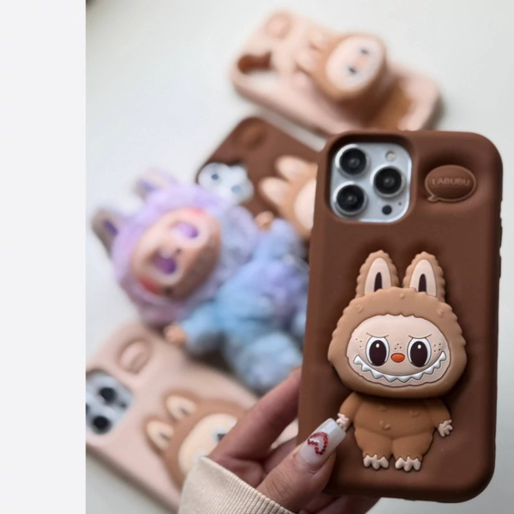 قاب لبوبو Labubuسیلیکونی با پاپ سوکت رنگ اسپرسو ایفون