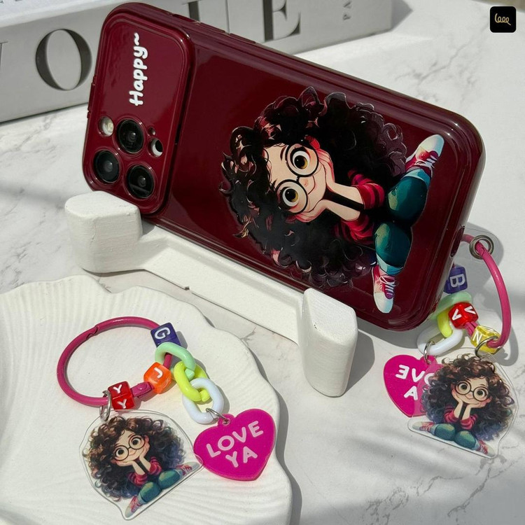 قاب دخترک کیوت گیلاس آیفون با استند آینهای