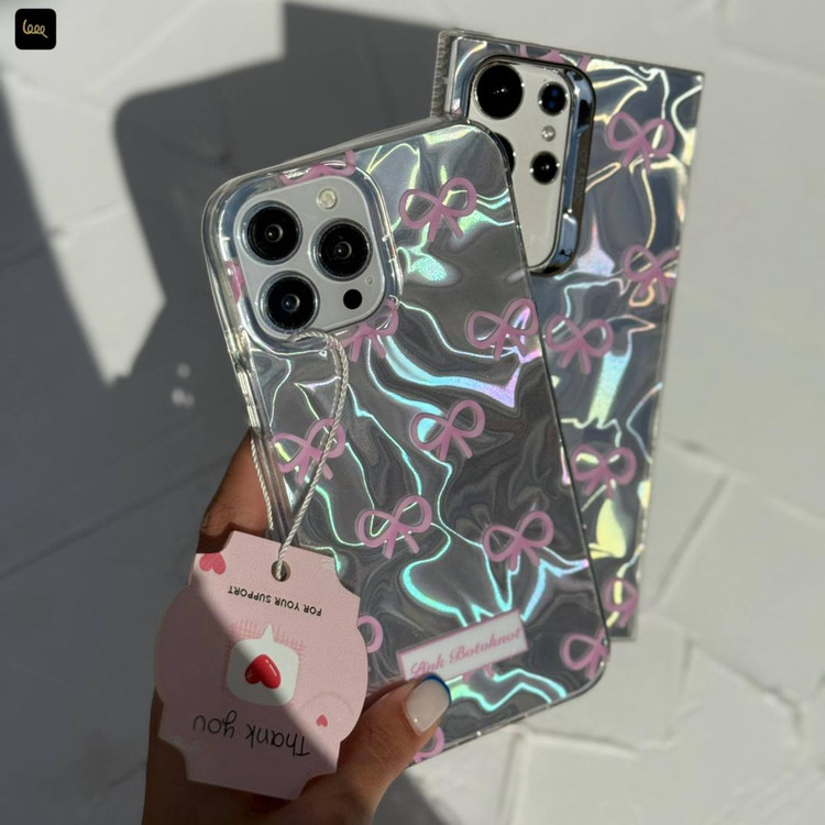 قاب براق پاپیونی صورتی آیفون 16 پرو مکس همراه اکسسوری