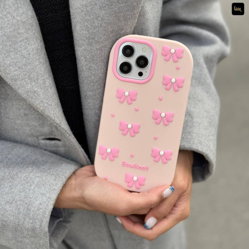 قاب پاپیونی صورتی سیلیکونی آیفون 15 Pro Max برند Hamrah Accessory