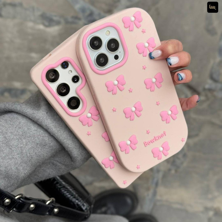 قاب بامزه پاپیونی صورتی آیفون X/XS همراه اکسسوری