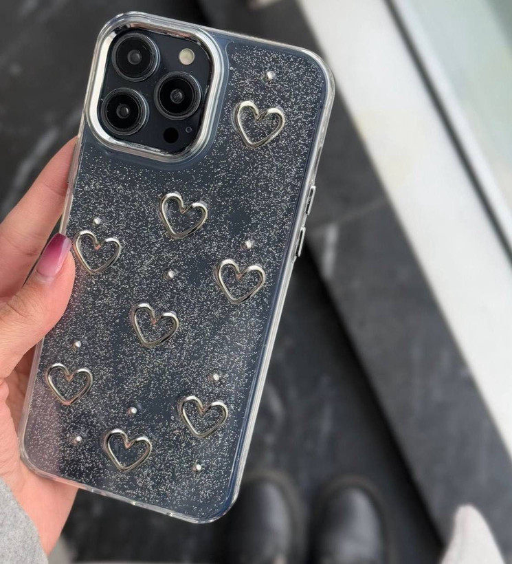 قاب براق قلبی سیلیکونی آیفون رنگ نقرهای