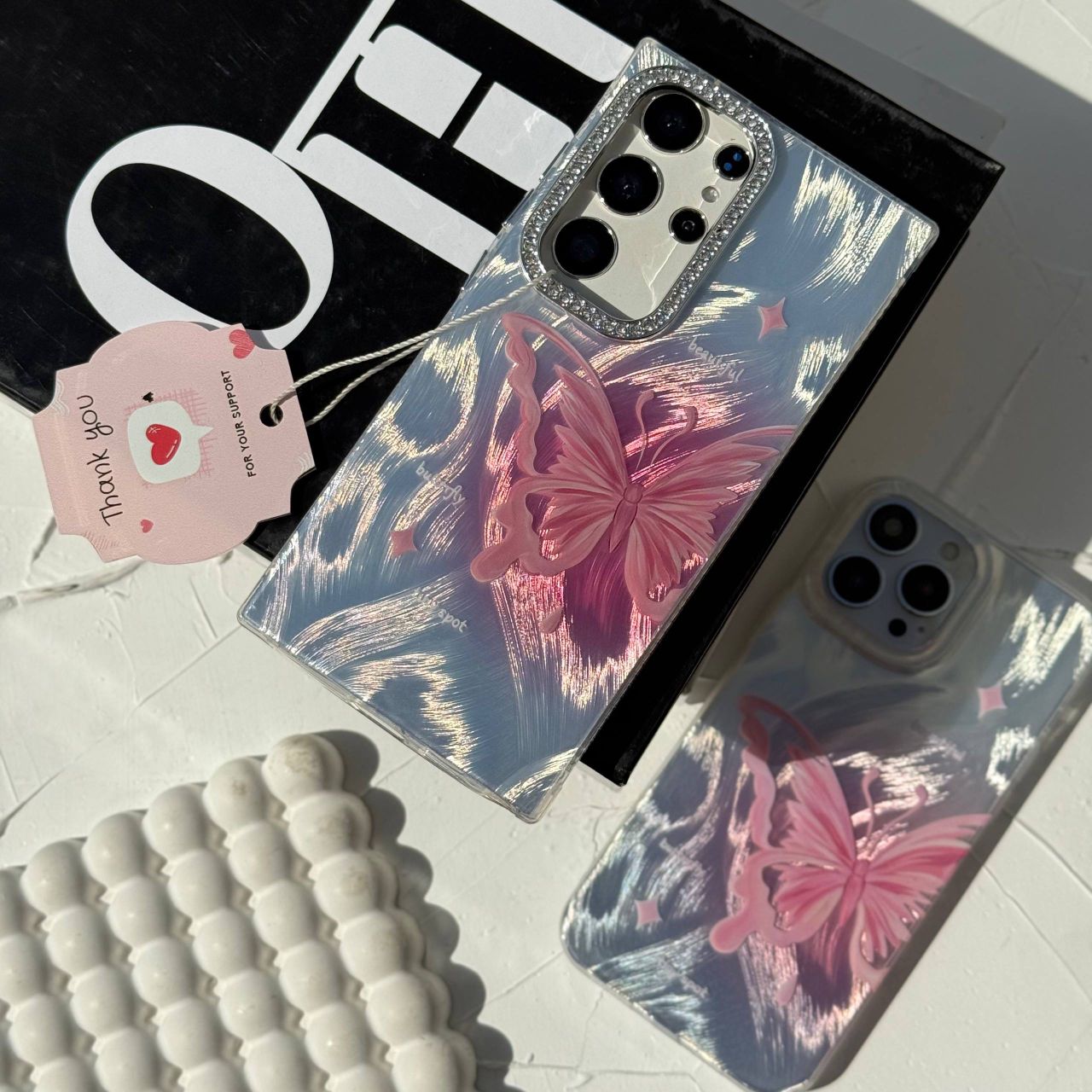 iPhone pink butterfly silicone case
