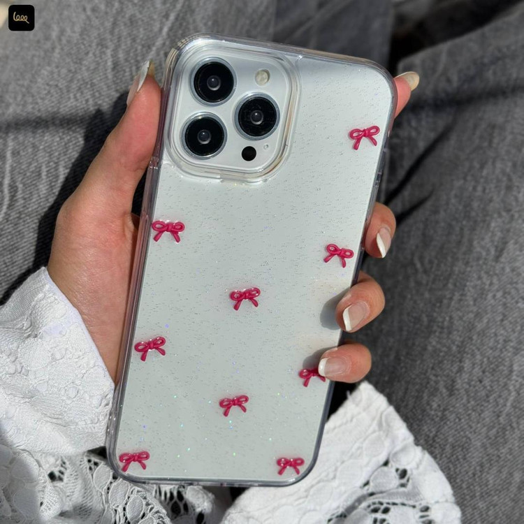 قاب پاپیون اکلیلی چری آیفون رنگ صورتی – همراه اکسسوری