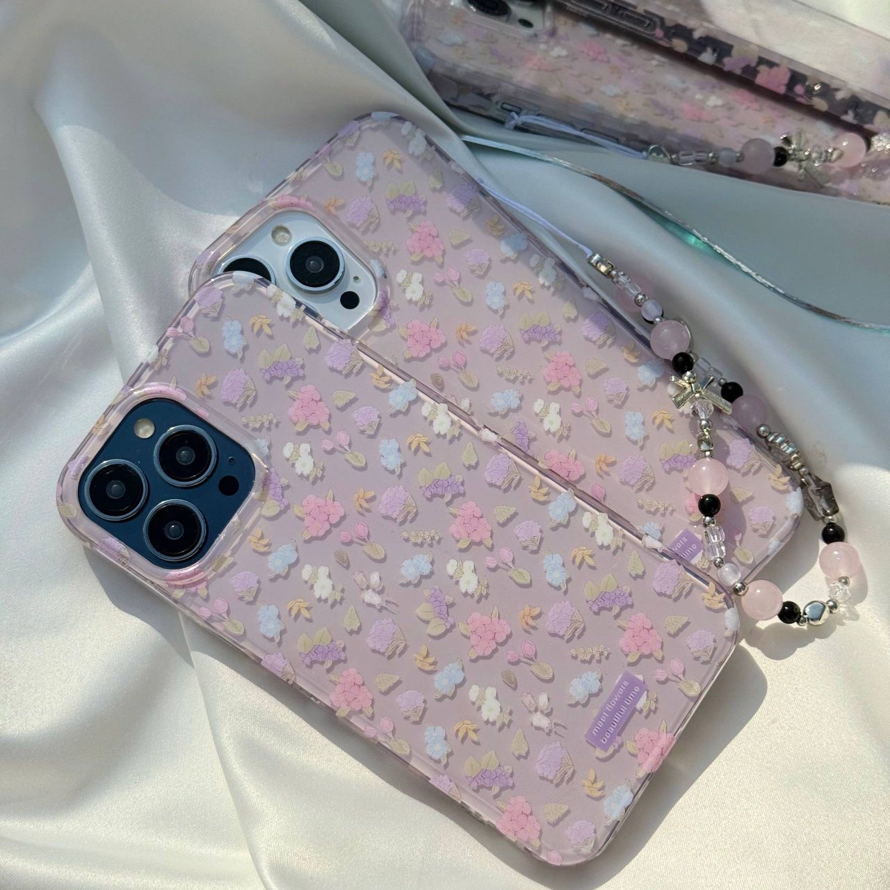 قاب گلدار IMD صورتی آیفون مدل جدید همراه اکسسوری