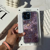 قاب پلنگی قلبی نگیندار صورتی آیفون مدل جدید همراه اکسسوری