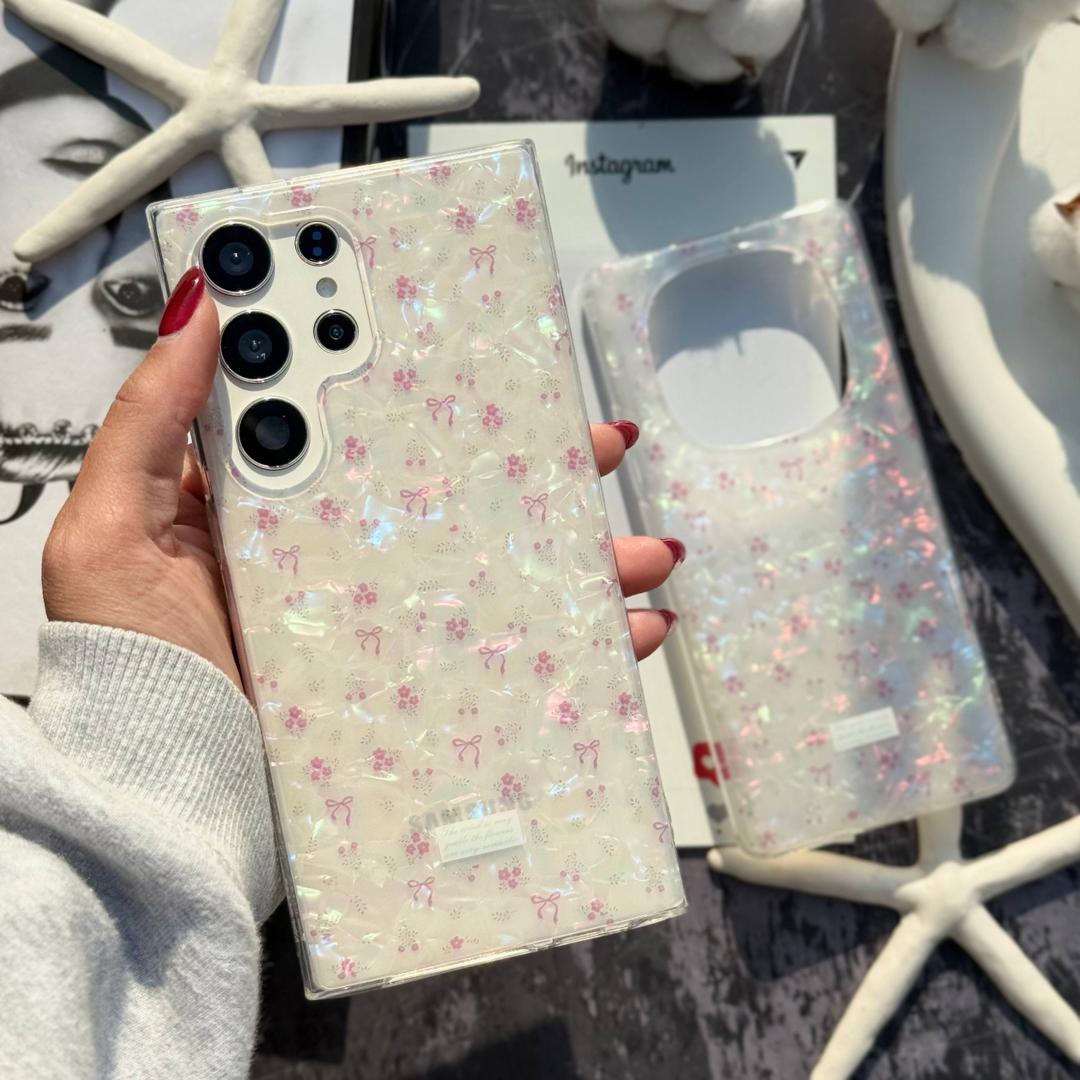 پشت قاب صدفی گل و پاپیون با برش دقیق دوربین