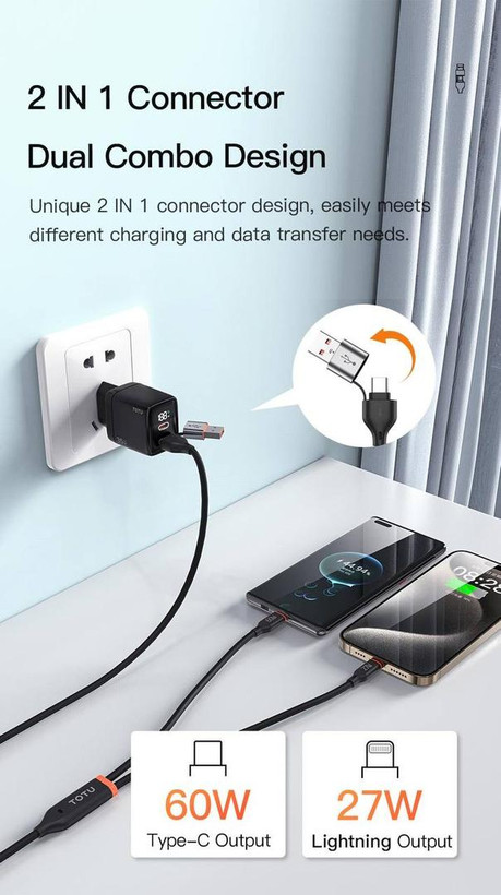 کابل TOTU مدل 2in2 Fast همراه اکسسوری
