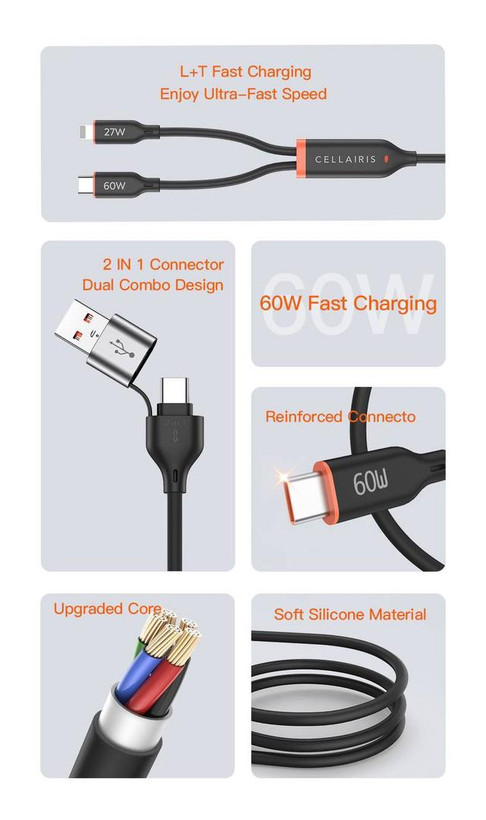 نمای پورتهای ورودی USB و Type-C کابل 2in2 Fast