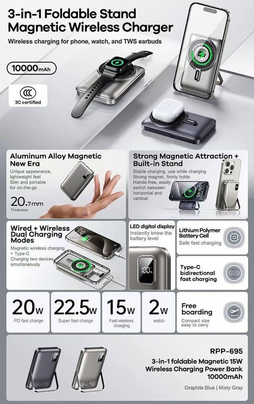 ۱۰. پاوربانک شارژ ایرپاد و اپل واچ ریمکس همراه اکسسوری