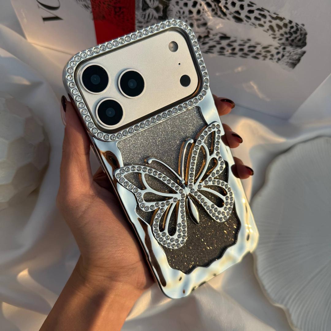 قاب پروانه نگین دار سه بعدی آیفون 13 تا 17 همراه اکسسوری