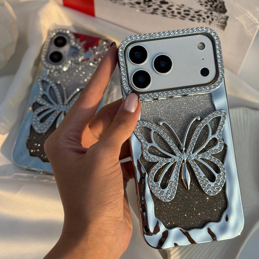 قاب پروانه نگین دار آیفون 15Promax همراه اکسسوری