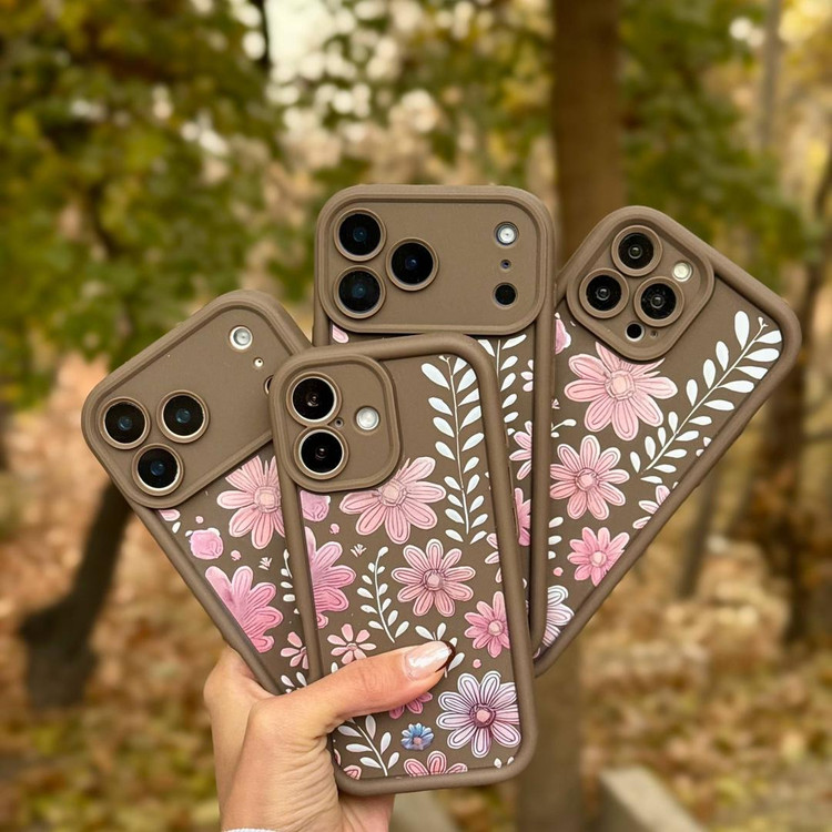 قاب رنگ موکا گلدار iPhone 13 همراه اکسسوری