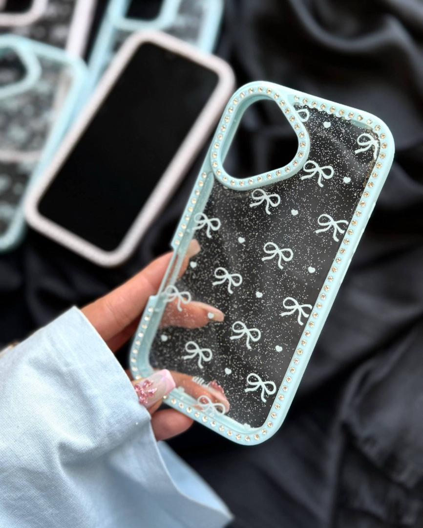 قاب پاپیونی نگینی رنگ آبی آسمانی نمای جلو