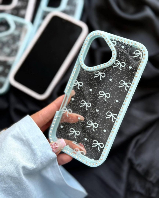 قاب پاپیونی نگینی رنگ آبی آسمانی نمای جلو