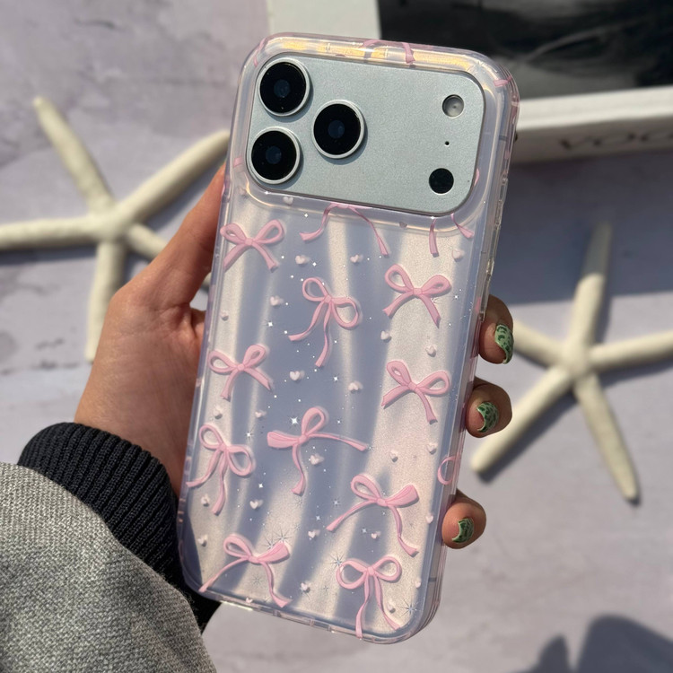 قاب گوشی مرجانی صورتی پاپیونی همراه اکسسسوری