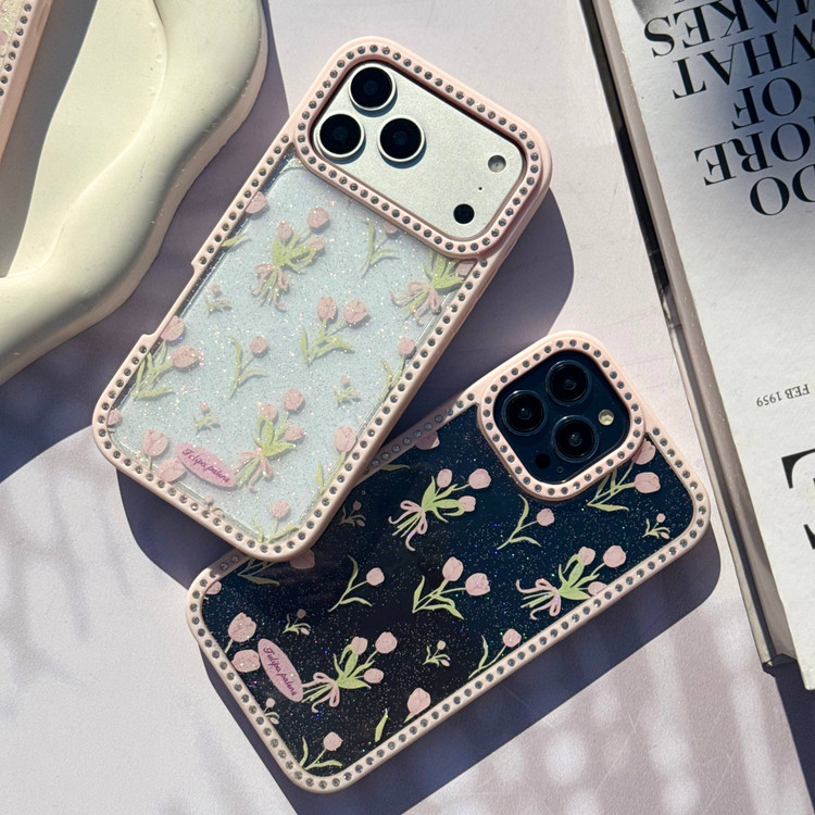 قاب گل لاله اکلیلی نگین دار آیفون مدل Diamond Tulip Glitter