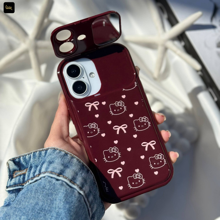 قاب کیتی چری آیفون با آینه فول لنز