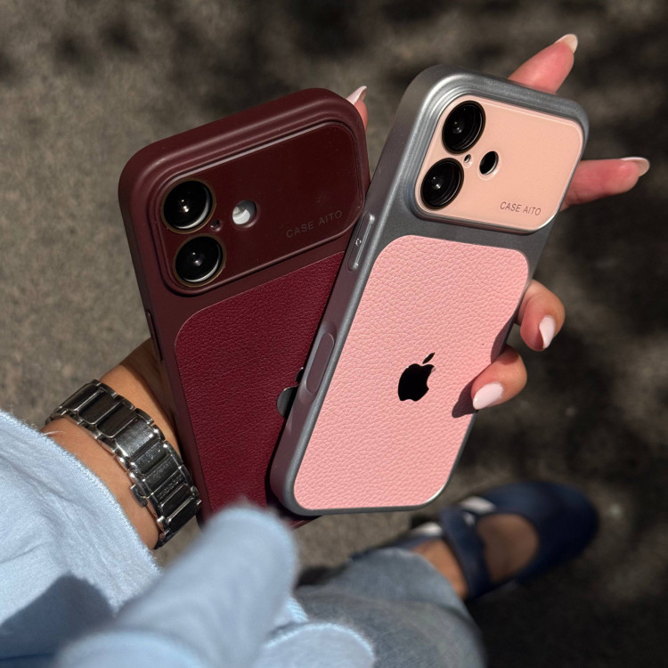 قاب Leather Lens برگوندی آیفون با لوگو